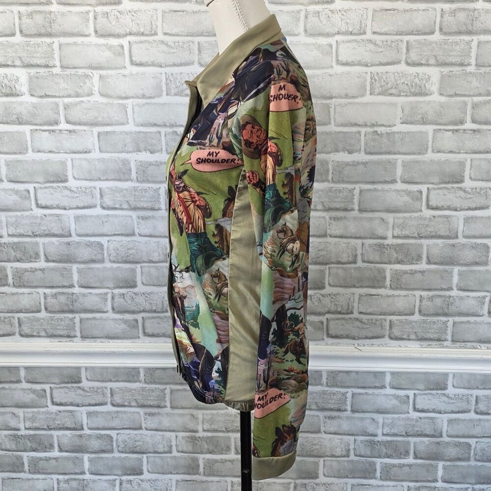 Women's Printed Button-Front Long-Sleeve Top in Olive Green - Picture 2 of 7